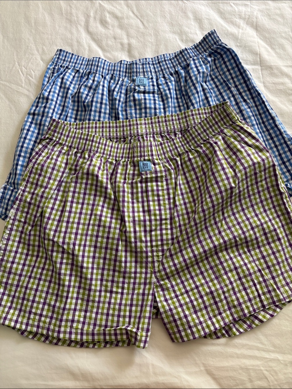 Bird Dog Bay Plaid Boxer Shorts — Blue & Green/Purple Pair